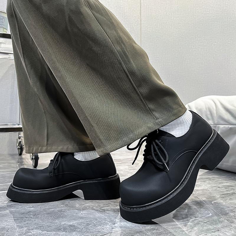 Shoes Men's trendy black platform big head casual leather shoes European and American trend versatile height increase Derby shoes 9522-Z