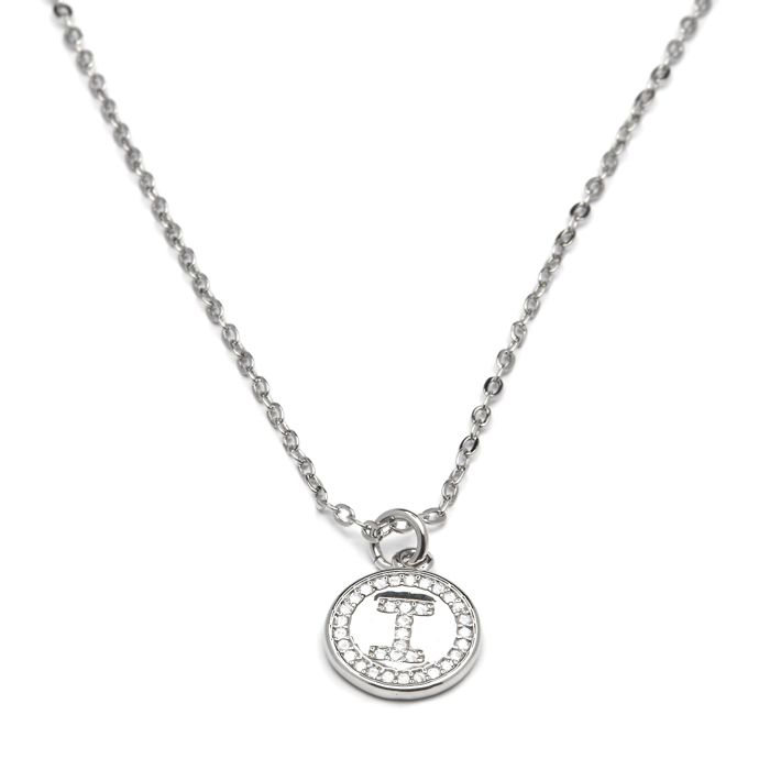 Luxenter Collier De Zirconium Brillant Finition En Rhodium - Alphabet I