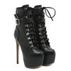 Fashion Sexy Buckle Strap 16.5 CM Extreme High Heels Platform Boots For Women Round Toe Cross Lace Up Party Club Stripper Shoes2025