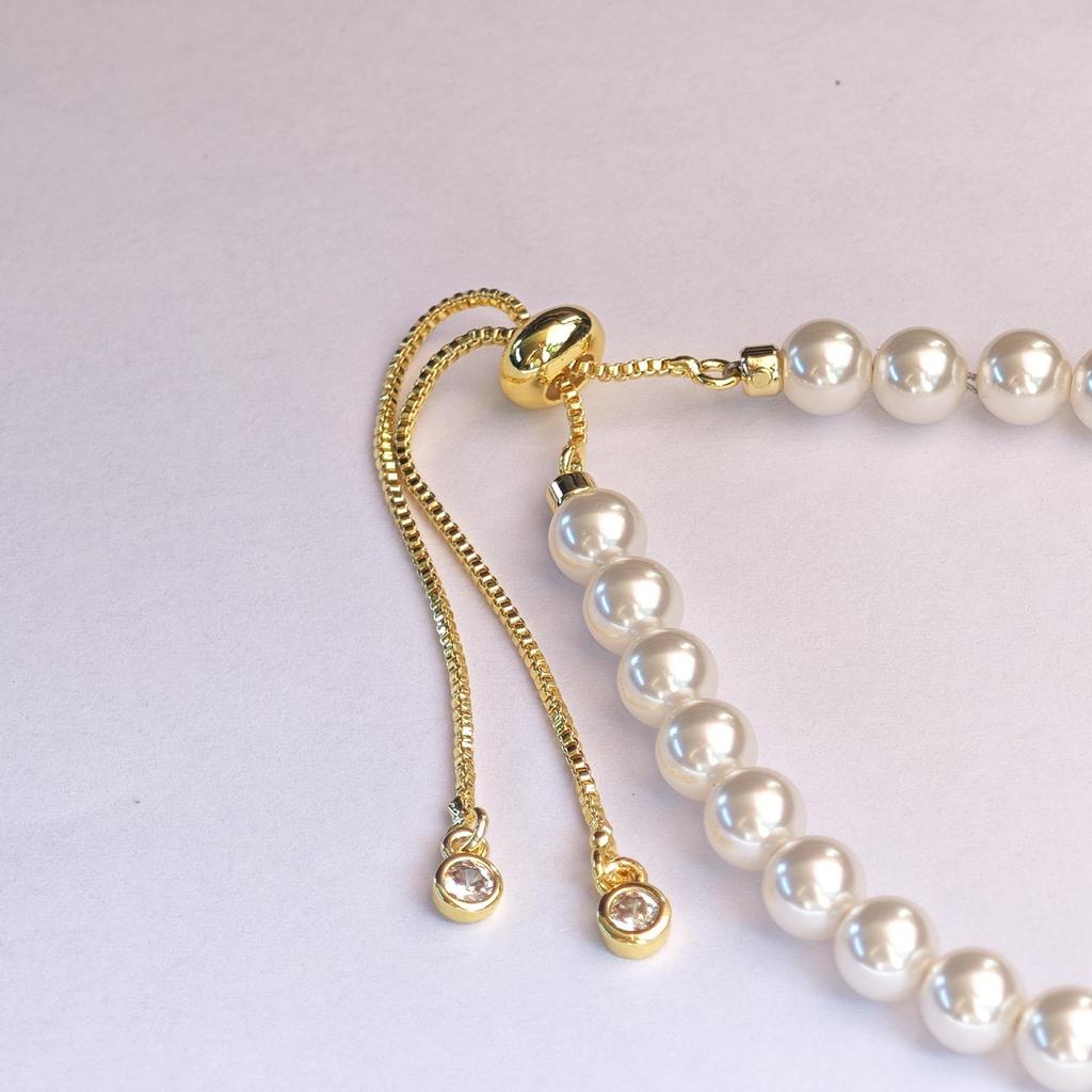 Elegant Faux Pearl Crystal Bracelet – Women's Luxurious Pull-Type Jewelry