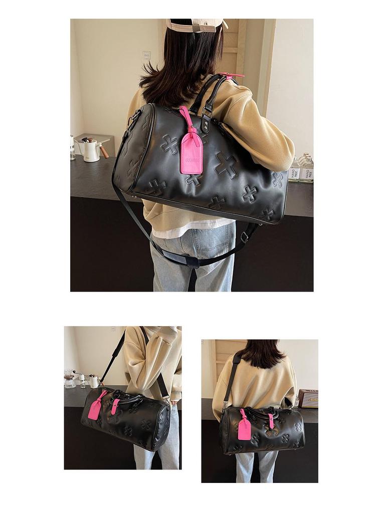 Fashionable PU Embossed Women's Handheld Travel Bag - Large Capacity Carry-on with Wet/Dry Separation for Business and Fitness.