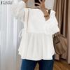 ZANZEA Blusa casual de manga larga suelta con cuello redondo para mujer