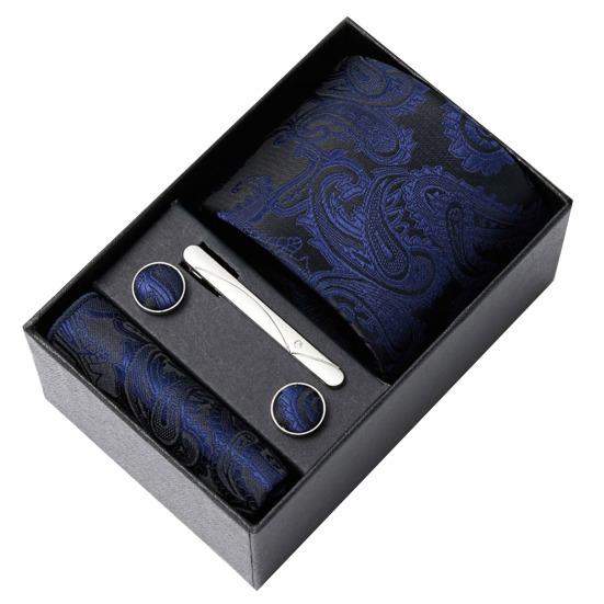 6Pcs/Set Tie Pocket Square Cufflinks Set Gift Box Masculine Charm Faux Silk Fabric Bright Colors Business Tie Men Accessories Gift Set
