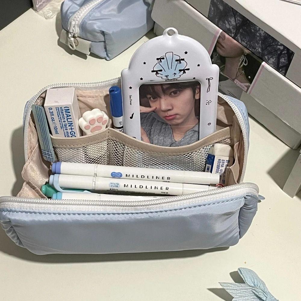 Solid Color Pen Bag Large Capacity Stationery Bag Simple Stationery Organizer  Students