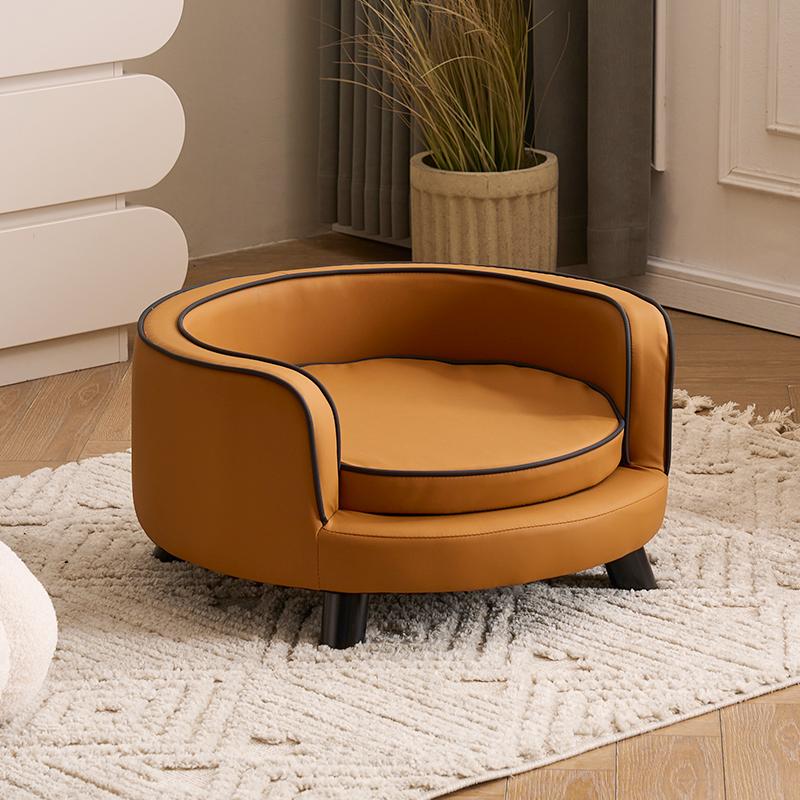 Removable Washable Cat Bed with Curved Design All-Season Pet Sofa for Small Dogs Plush Lounge Chair for Teddy Solid Wood Pet Bed