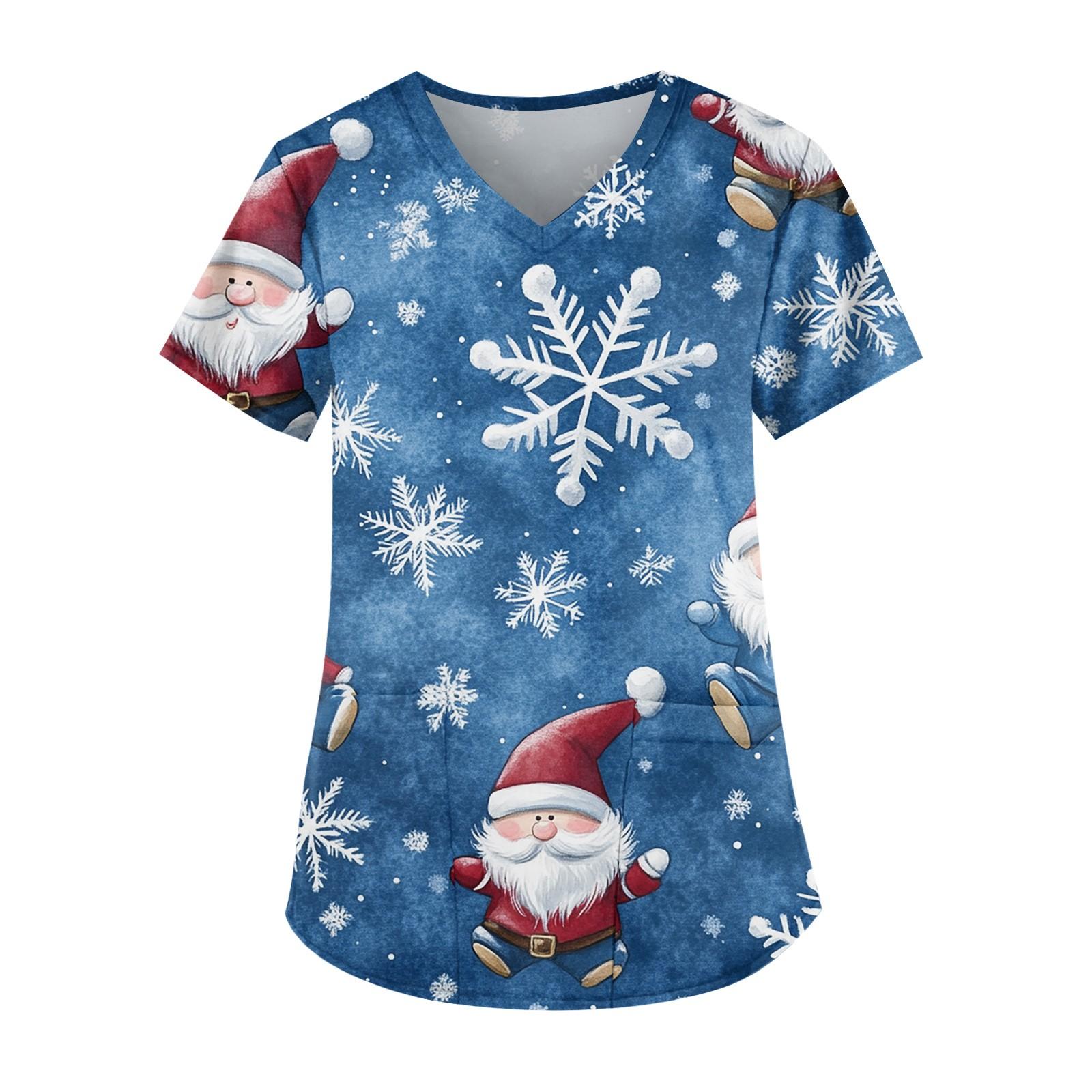 Женская мода V-образный вырез короткий рукав рабочая одежда с карманом рождественский — фото 6