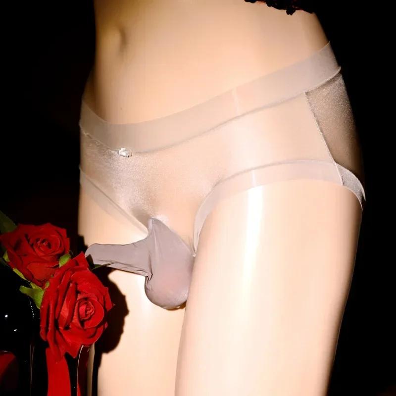 Men Lace Silky Sissy Peni Sleeve Underwear Men'S Briefs Underpants Breathable Transparent Quick-Drying Glossy Ice Silk Panties