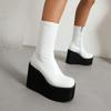 Foam Light-weight Sole Platform Wedges High Heels Girls Shoes Gloss Patent PU Leather Red White Ankle Stretch Booties Gothic Women Black Boots