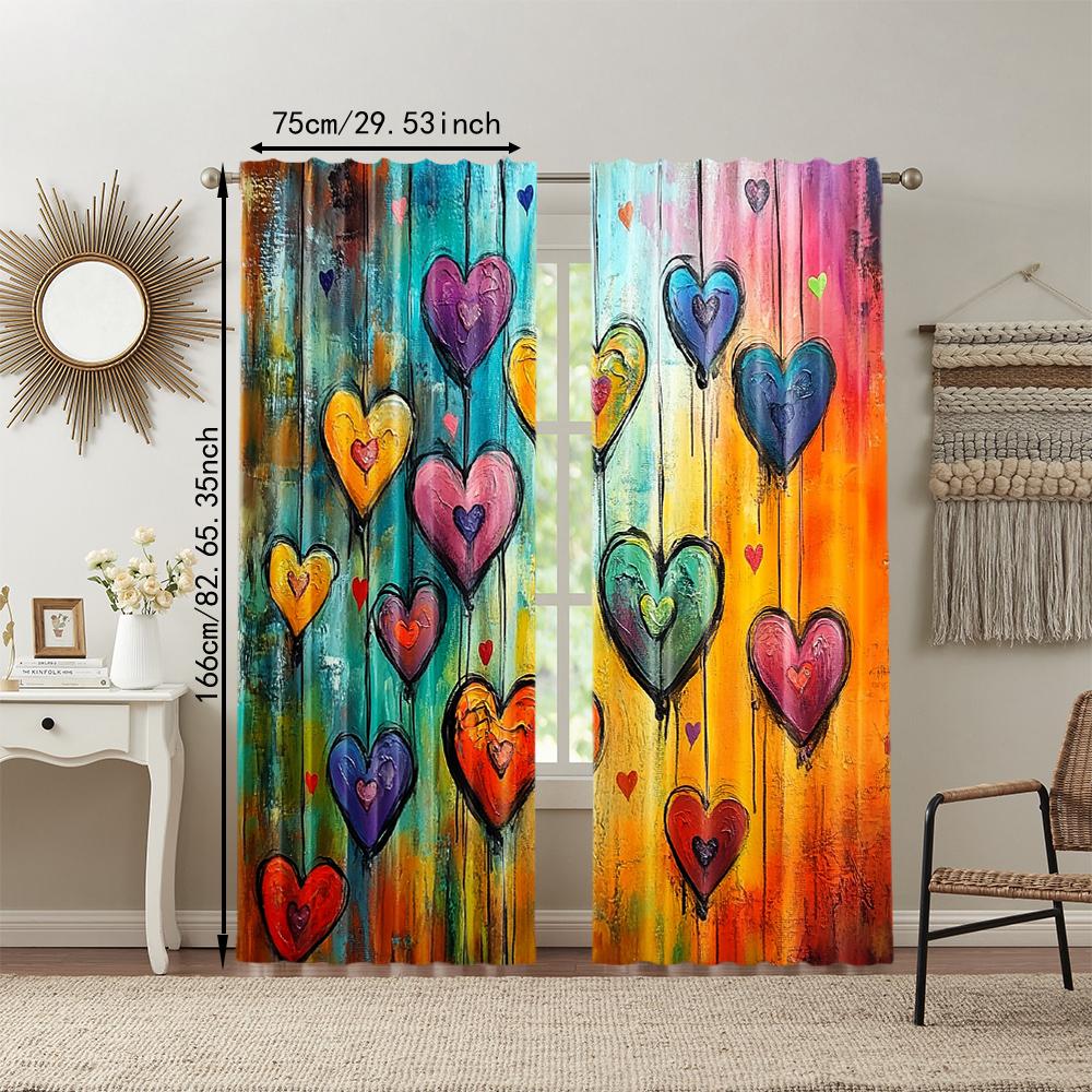 2 pcs   versatile polyester transparent curtains for home decoration Love Graffiti Art Colorful for use in bedrooms and living