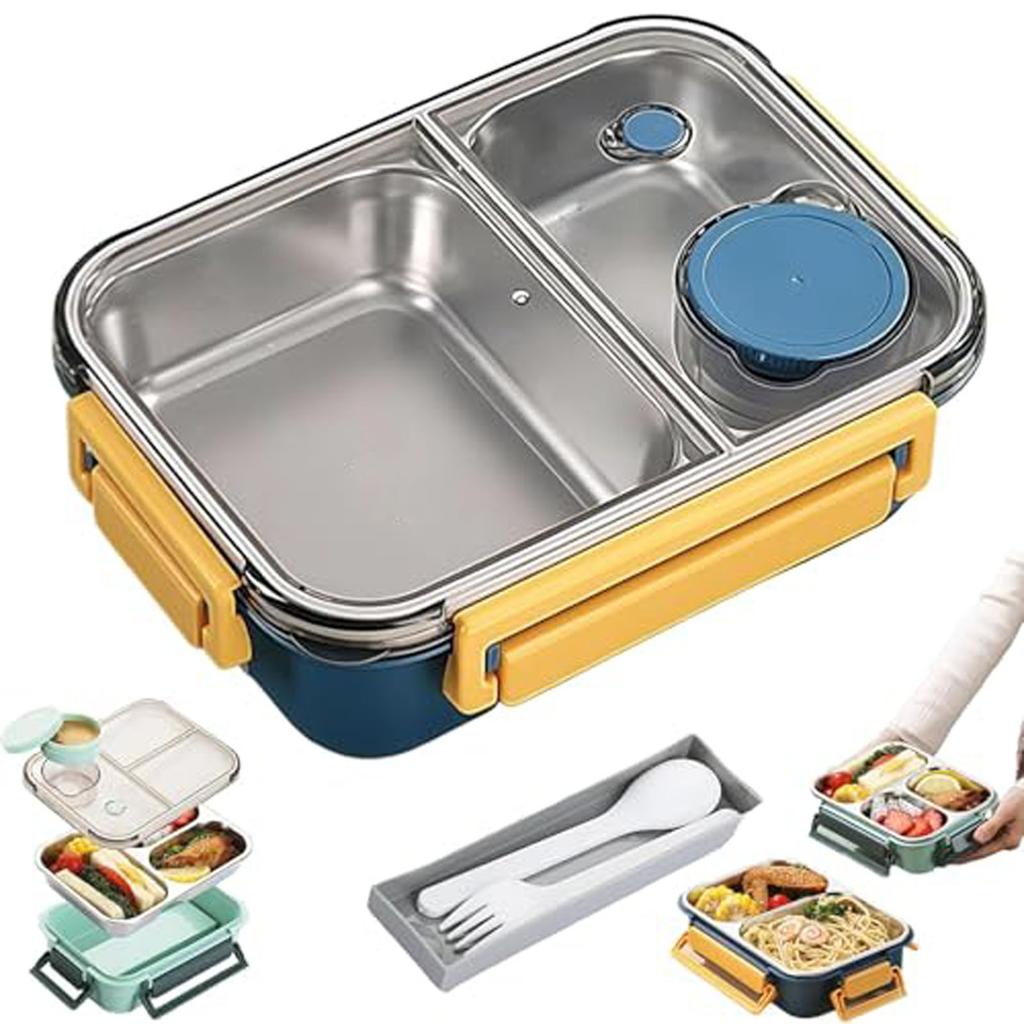 Boîte à lunch, Boîte à lunch portable en acier inoxydable, Avec vaisselle et compartiments séparés
