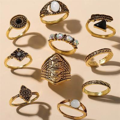 Jewelry 10-piece Joint Ring, Literary and Retro Irregular Geometric Element Ring for Women
