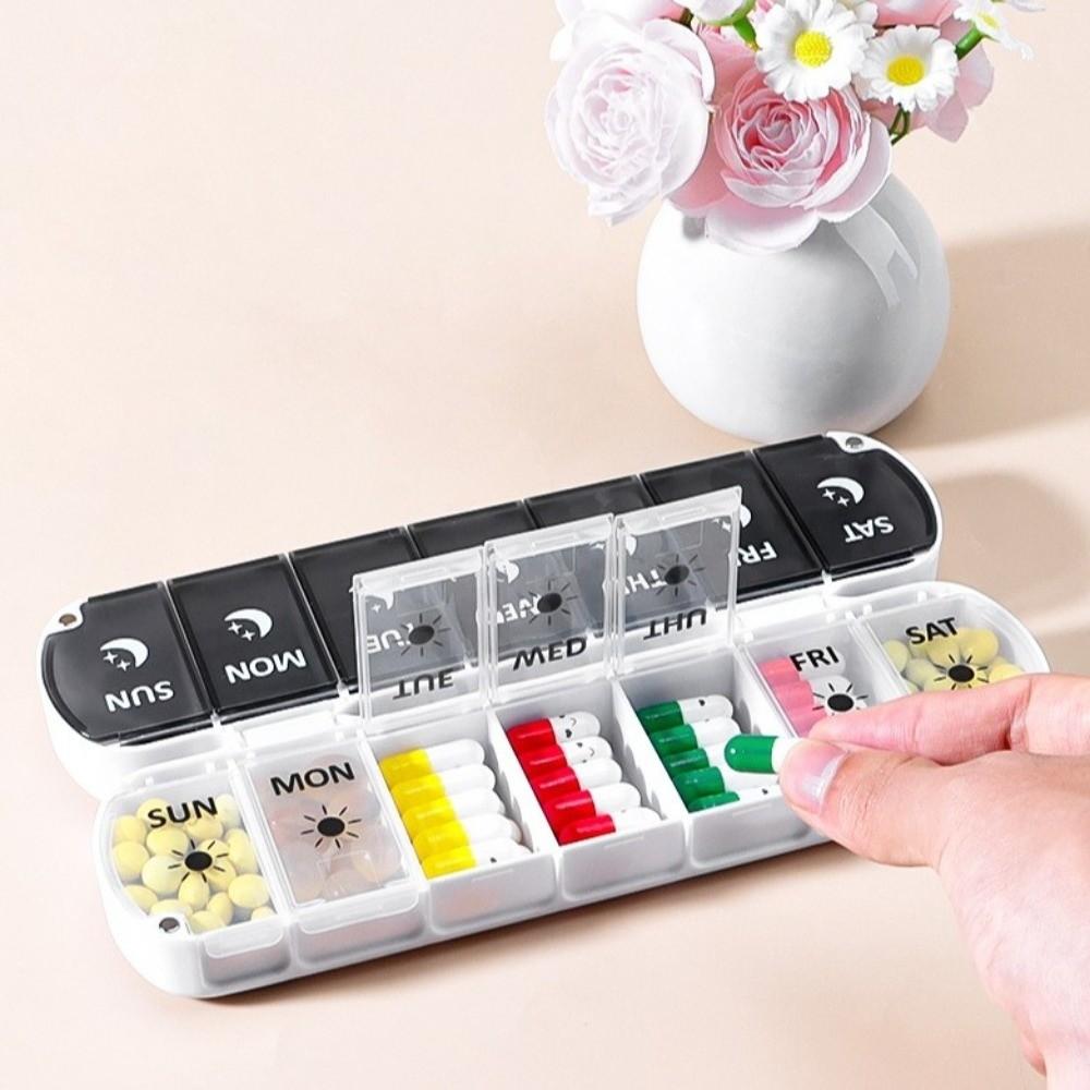 New Foldable Design Weekly Pill Case 14 Grids Airtight Pill Organizer 2 Times A Day AM PM Labels 7 Day Vitamin Case Home Gadgets