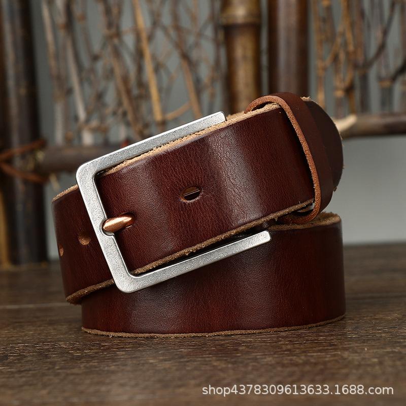 Simple, Fashionable, Retro, Thickened Top Layer, Pure Cowhide Belt, Men's Genuine Leather, Stainless Steel Buckle, New Style Waist Belt