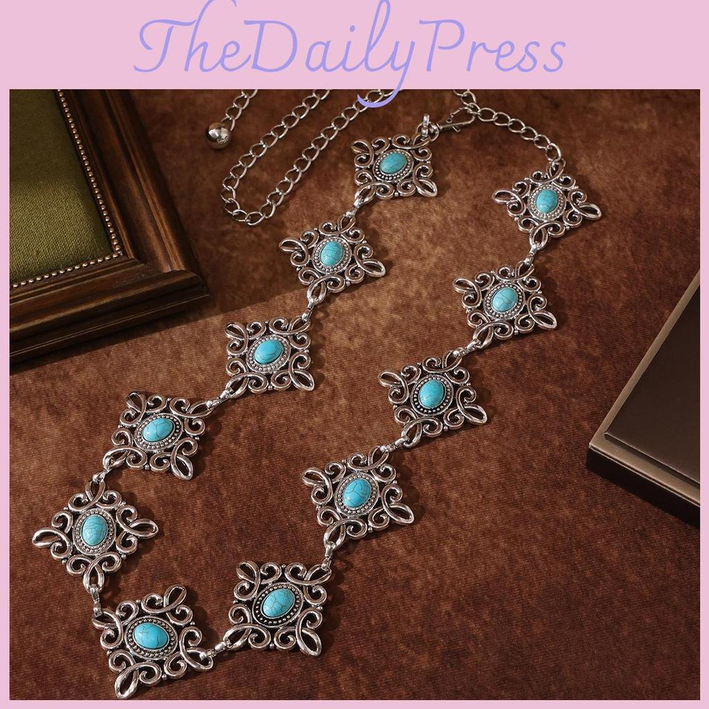 Chinese Traditional Knot Waist Chain With Metal Carving Turquoise Occasions For