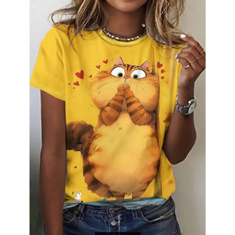 Creative Fashionable Personalized Printed Womens T-shirt Summer Comfort Plus Size Versatile Casual Round Neck Short Sleeved T-shirt