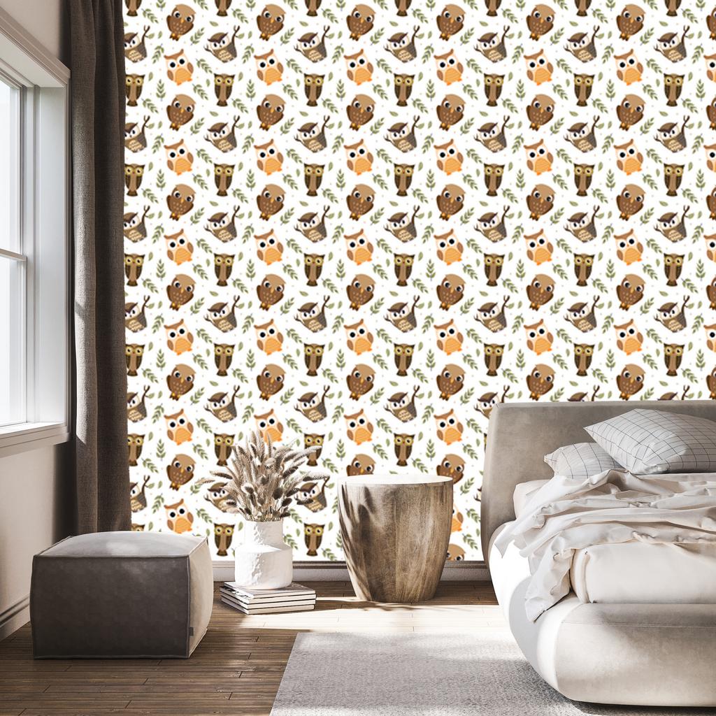 Owl Wallpaper White and Beige for Living Room and Bedroom 50x1000