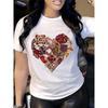 Europeisk Storlek Dam Sommar Casual T-shirt med Strasshjärta Design, Polyester Rund Hals, Andningsbart Stickat Tyg