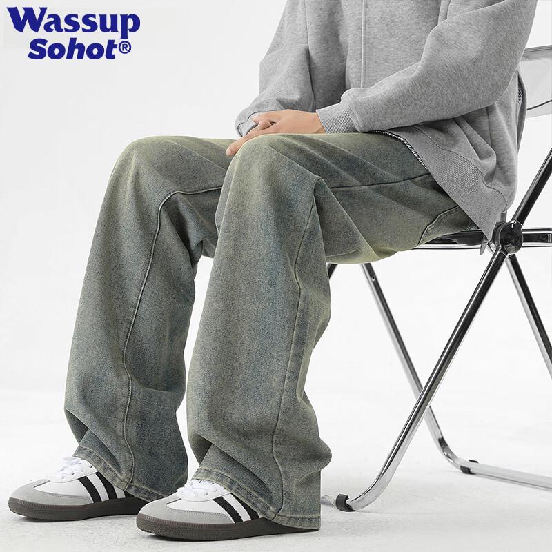 Wassup Sohot Men's Retro Loose Straight Jeans