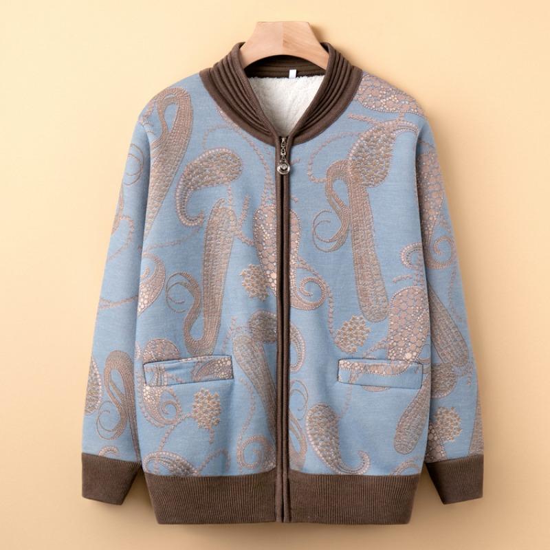 

Вязаный свитер из толстого бархата для осени и зимы, зимний теплый кардиган-жакет для пожилой мамы, одежда на 3XL (recommended 115-65kg)