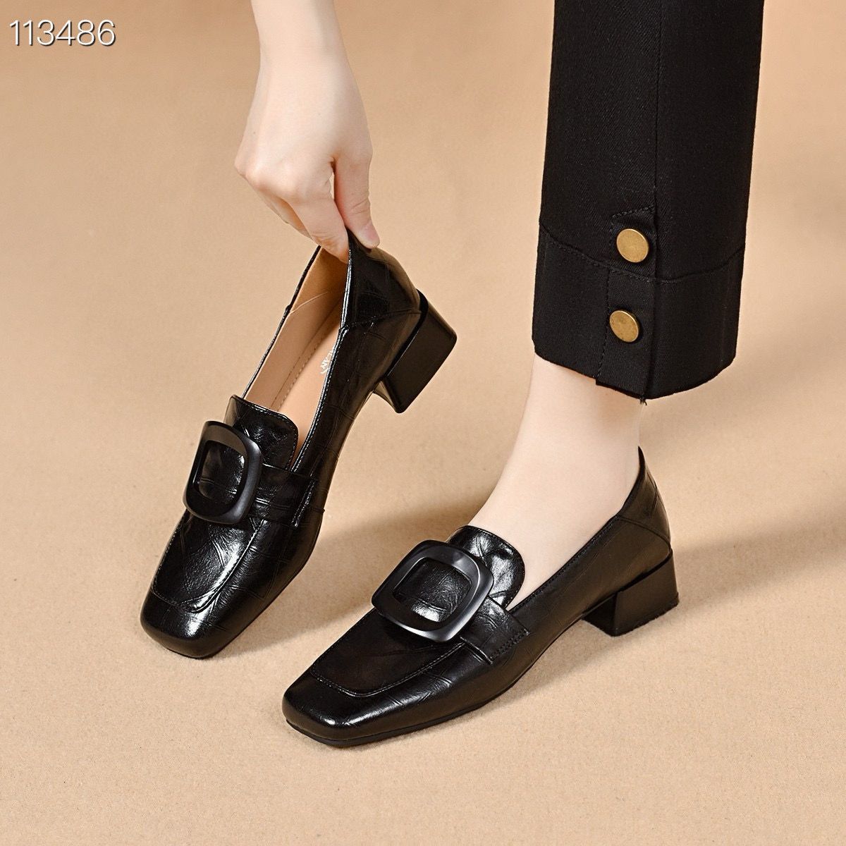 

British retro leather shoes new square head deep mouth single shoes pedal soft sole women s shoes 34
