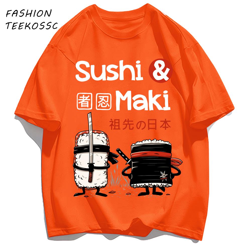 Sushi MakiS Japanese Cuisine Printing Men T Shirt Colour Casual Tops Cotton Trendy Tee Shirts Hip Hop Crewneck Man Clothes