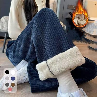 Kalhoty Ženy Zahuštěný Lamb Fleece Široké nohavice Plus Samet Dámská Podzim Zimní Móda Volné Kalhoty Kašmír Kalhoty pro volný čas