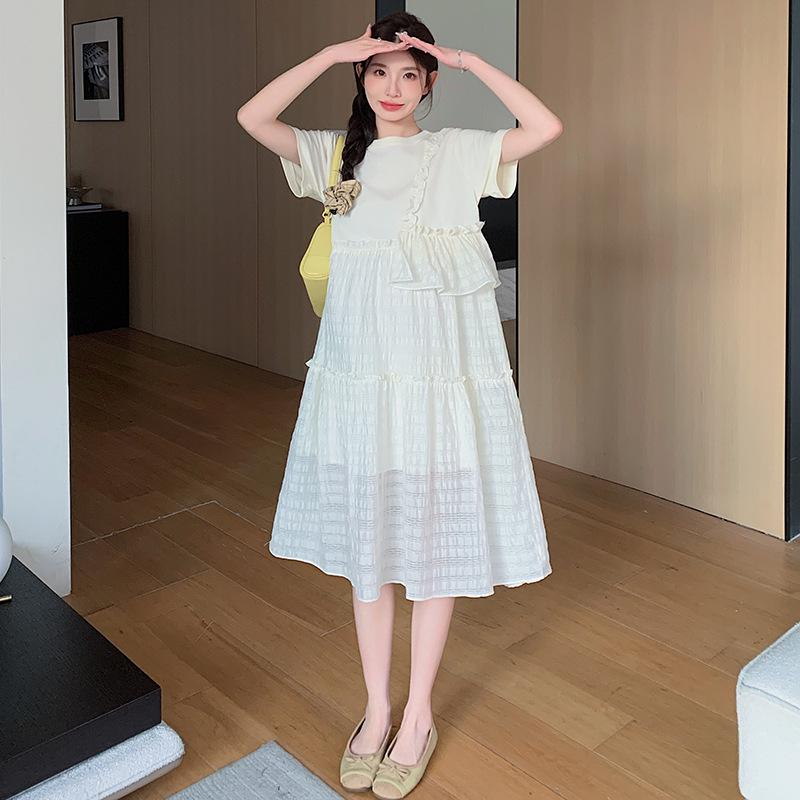 Elegant 2026 Floral French-Style Loose Dress for Pregnant Women XL абрикосовый