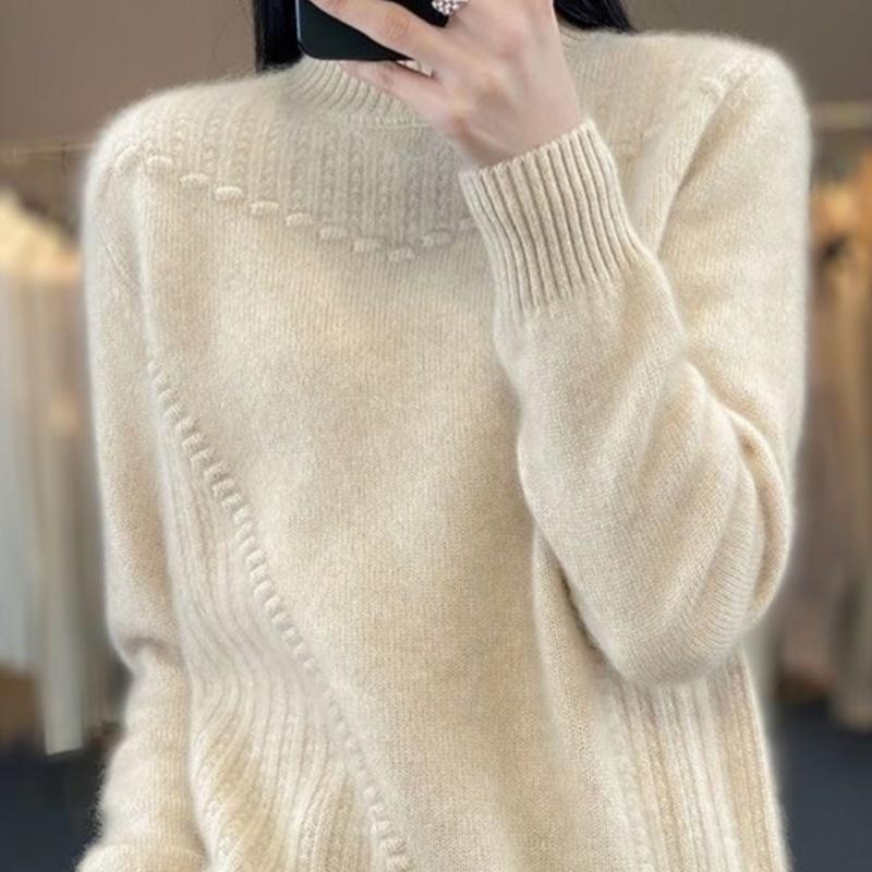 Women's Sweater Semi High Neck Thick Solid Color Sweater Pullover Casual Loose and Slimming Knitted Sweater
