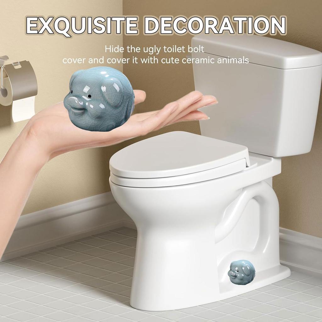 2 Pieces Decorative Toilet Bolt Cover, Cute Animal Toilet Bolt Cover,Craftsmanship Ceramic Toilet Bolt Cover, Cute Bathroom Decoration, Easy to
