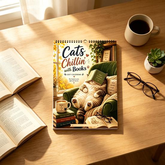 Wall Hanging Calendar Cats Chillin' with Book 2027 Calendar, 12 Month Monthly Planner, Thick Appointment Paper Daily Planning for Home Office