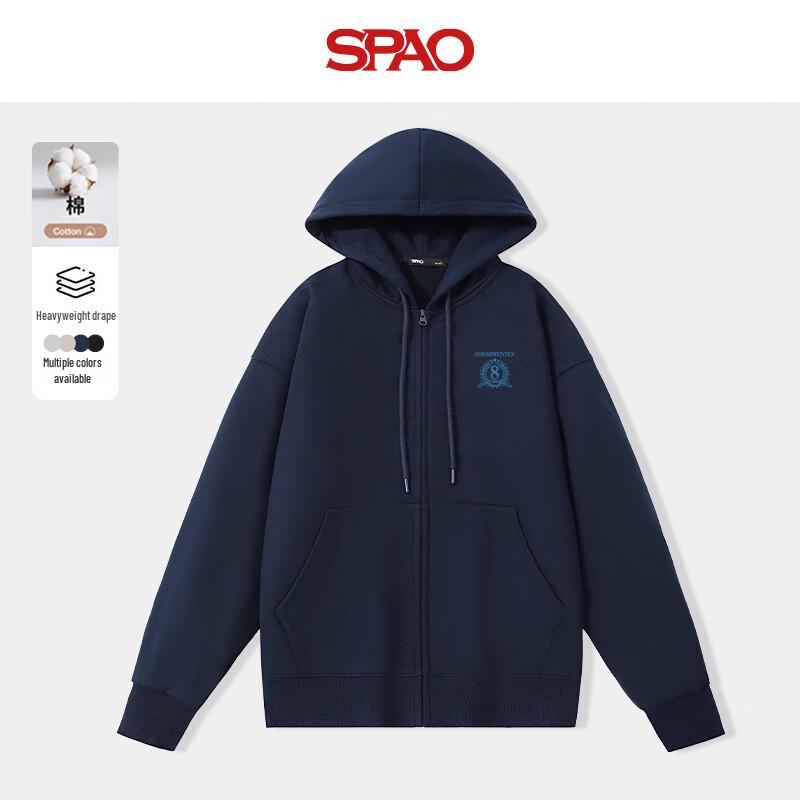 SPAO Men's 2025 Spring/Autumn Letter Print Hooded Cardigan