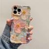 Luxury Laser Blue Light Flowers Phone Case For iPhone 16 Pro Max 15 14 13 12 11 Plus Fashion Retro Shockproof Silicone Cover