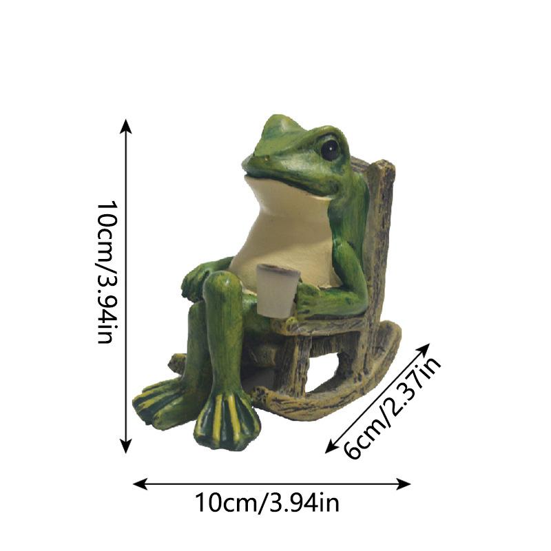 Solar Powered Rocking Chair Frog Resin Statue, Cute Frog Figurine with Solar Light, Patio Yard Garden Decoration