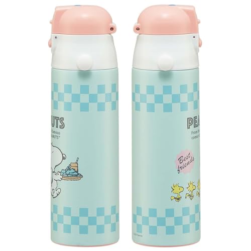 Skater Kids' Stainless Steel Water Bottle, 580ml, Direct Drinking, Snoopy 80s Cafe Design, Kid-Friendly, Lightweight, Insulated, Sports Bottle, Cute,