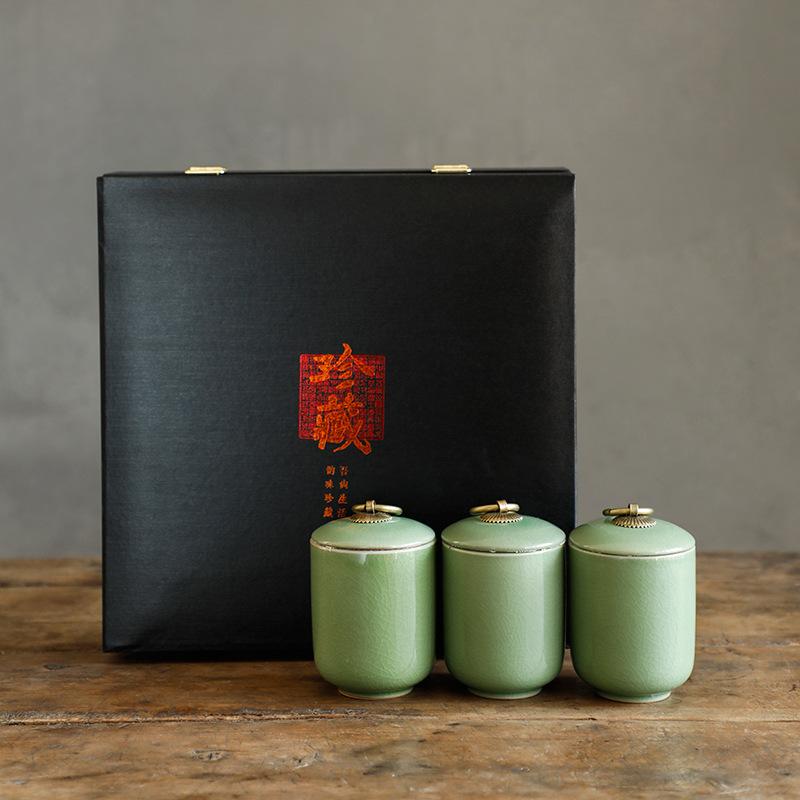 Ceramic tea cans Household size Geyao Pu'er tea sealed cans Tea tea boxes Purple sand double-layer gourd tea cans