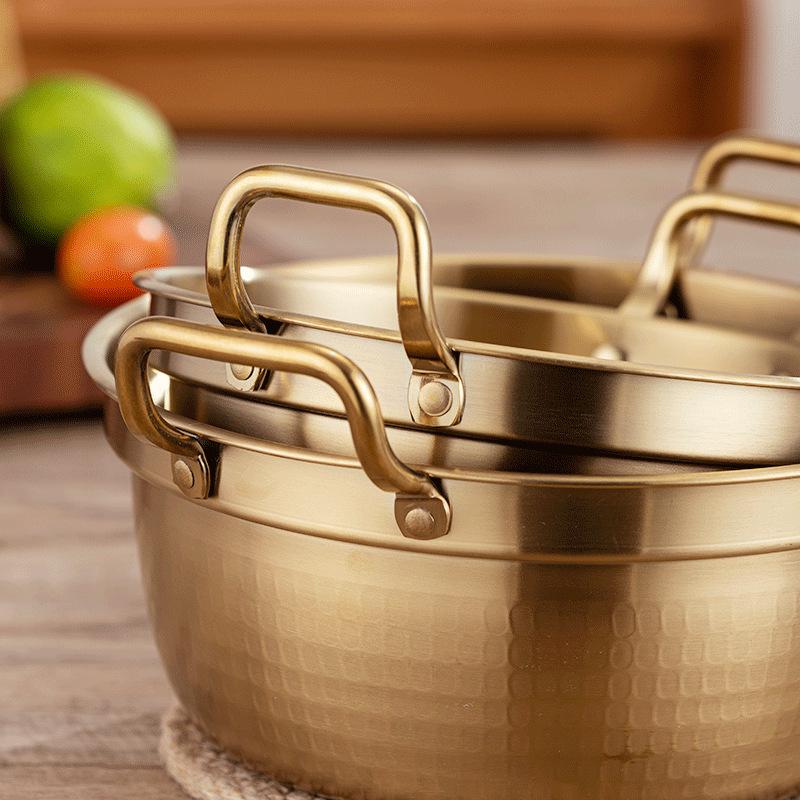 Korean Stainless Steel Mini Sukiyaki Pot with Lid - Double Ear for Luosifen & Instant Noodles