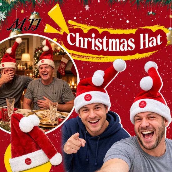 Divertenti Accessori per le Feste Cappello da Babbo Natale Animatronic Birichino per Adulti, Divertente Cappello Elettrico Mobile per Feste di Natale, Accessorio Rosso con Movimento per Natale