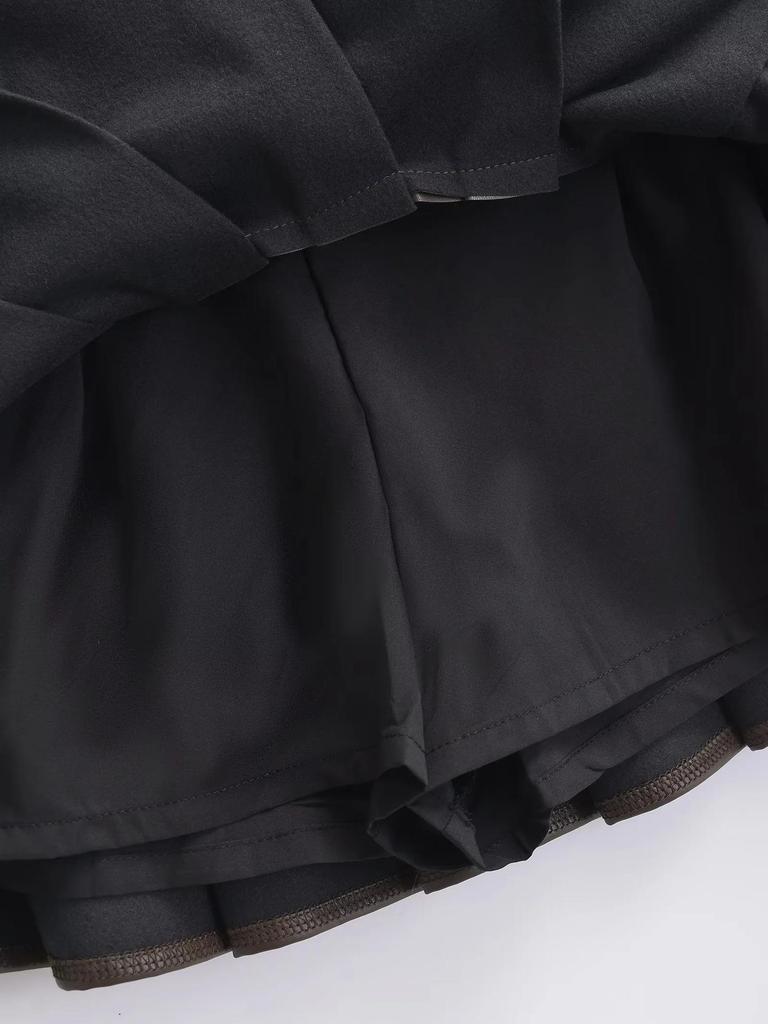 Sweet & Cool Retro High-Waisted PU Leather Pleated Mini Skirt - Women's Slimming A-Line Style