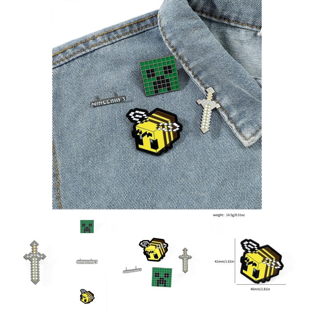 Cartoon Creative Personalized Game Peripheral Metal Badge My World Creeper Pixel Style Bee Sword Accessories