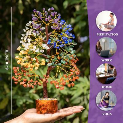 HindCraft Natural Healing Seven Chakra Gemstone Crystal Tree for Home Decor Bonsai Showpiece Decorative Items for Good Luck, Decoration Gift Item