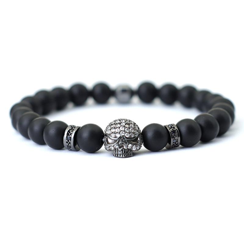 

Noter Hiphop Men Bracelet Beaded 8mm Onyx Stone Braclet Wolf Lion Animal Braslet Punk Jewelry Pirate Skull Brazalete Zirconia