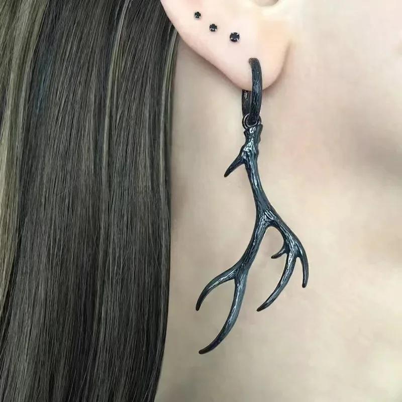 1 Pair Gothic European and American Deer Antler Earrings Fashion Metal Antlers Pendant Earring Personalized Punk Hiphop Jewelry