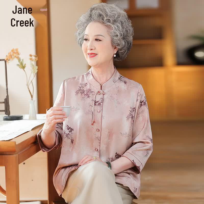 Jianxi Chinese Style Floral Blouse for Elderly Women 5XL