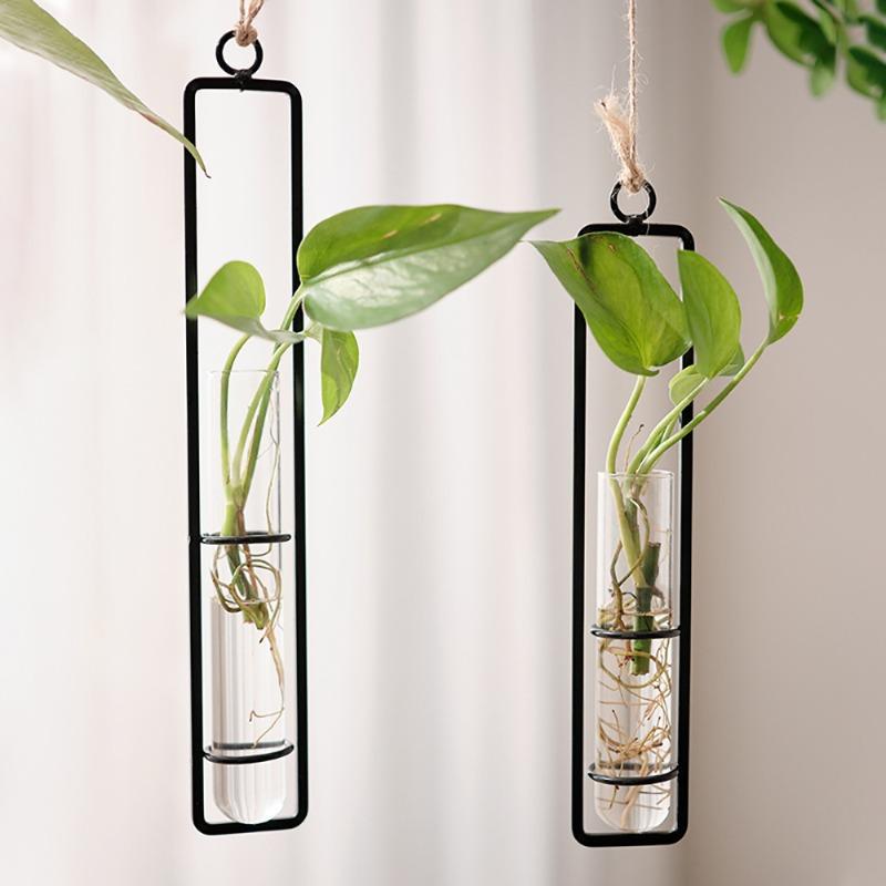 Decorative Wall-mounted Living Room Glass VaseGreen Vine Plant Wall-mounted Water Cultivation Container Hung On The Wall