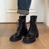 High-Heeled Thick-Soled Versatile Temperament Martin Boots Women'S Waterproof Table Lace-Up Side Zipper Elastic Short Boots