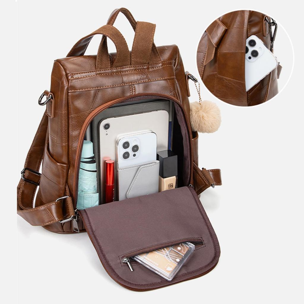 BUKESIYI Women's Mini Backpack, Large Capacity, Waterproof, PU Leather, Brown, JP78532