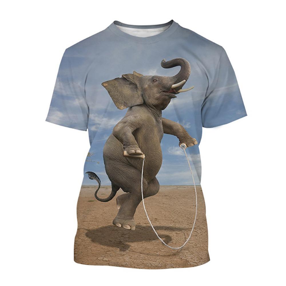 New Summer Animal Fun Elephant 3D Print T-Shirt Men Funny O-Neck Short Sleeve Oversized Harajuku Top