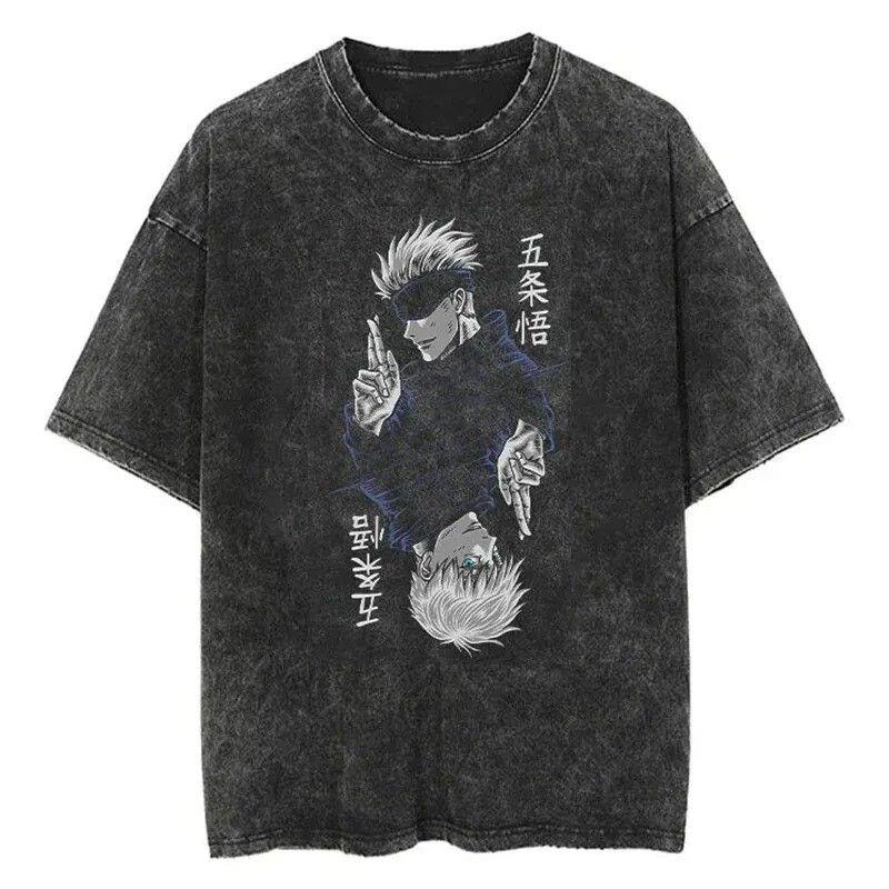 Unisex shirt Cotton Oversize Large Size Jujutsu Gojo Vintage T-shirts Anime