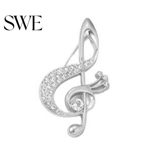 Sweater Pin Women Brooch Sparkling Rhinestone Inlaid Musical Note Shape Anti-Exposure Buckle Suits Shirts Sweaters Bags Outfit Accessory