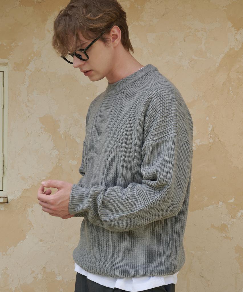 ESN Punched Round Neck Oversized Knit Gray